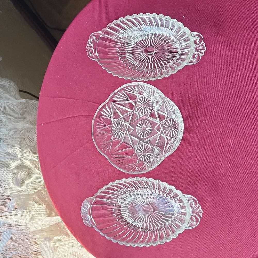 Vintage Cut Glass Serving Dishes - set of 3